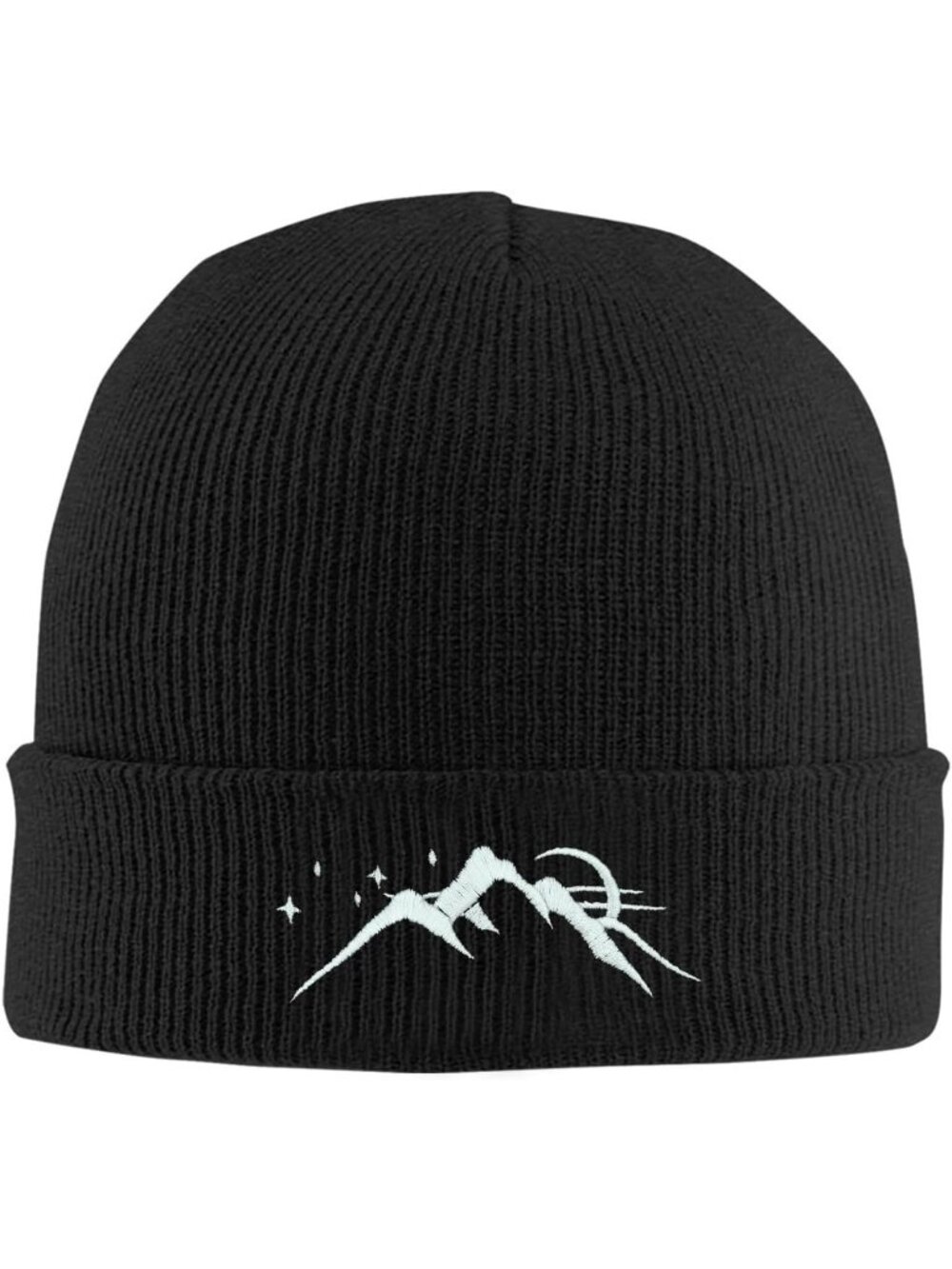 Unisax Black Sun Moon Embroidery Beanie Halloween Winter Warm Cuffed Skull Cap